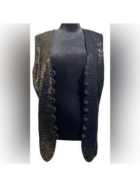 Vintage 1950s 60s VALENTINA Ltd. Wool Frog Closure Sequin Vest Black Medium RARE